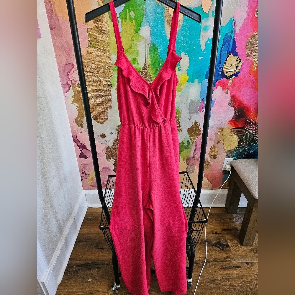 As U Wish Pink Ruffled Jumpsuit